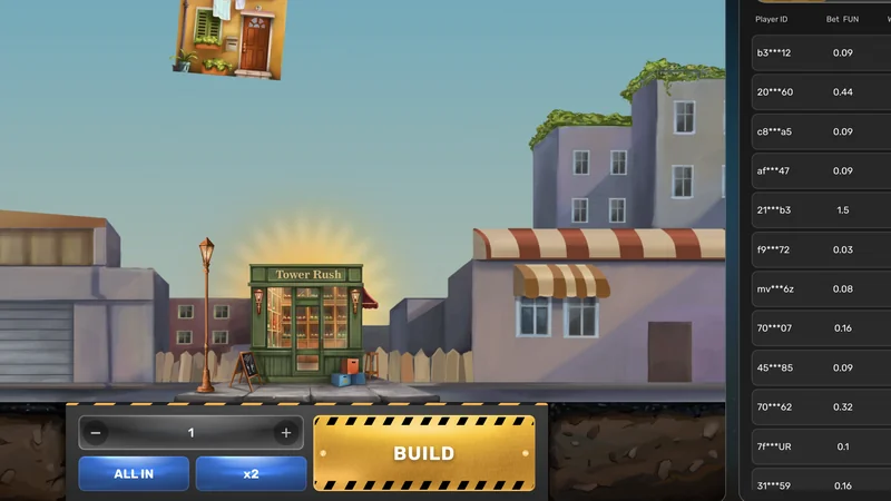 Tower Rush by Galaxsys gameplay interface — original tower-building crash game