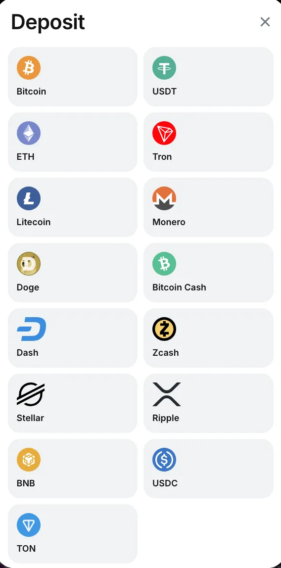 Cryptocurrency Deposit Methods - Bitcoin, ETH, USDT, Tron